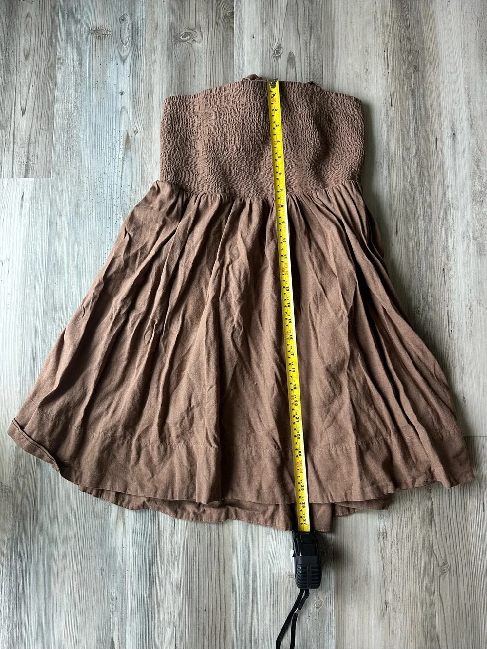 BDG Brown Smocked Strapless Mini Dress - Tie-Back Detail - Size XL